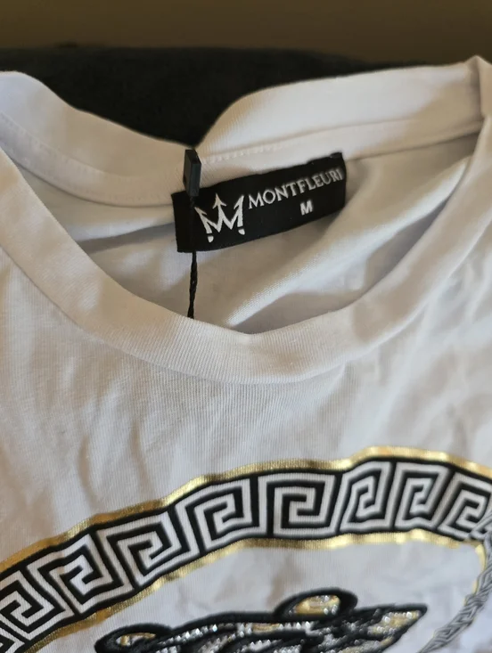 Montfleuri Paris White Graphic Short Sleeve Tee with Black and Gold Accents - Picture 4 of 6